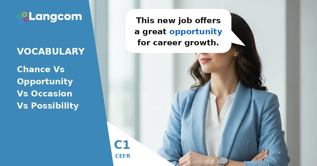 Chance vs. Opportunity vs. Occasion vs. Possibility: C1 Vocabulary Explained — C1 English vocabulary lesson by Langcom